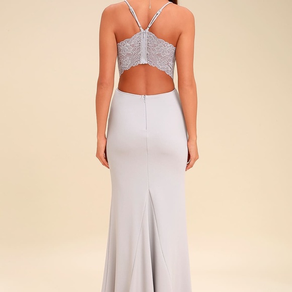 Long grey dress with lace, open back - Picture 2 of 3